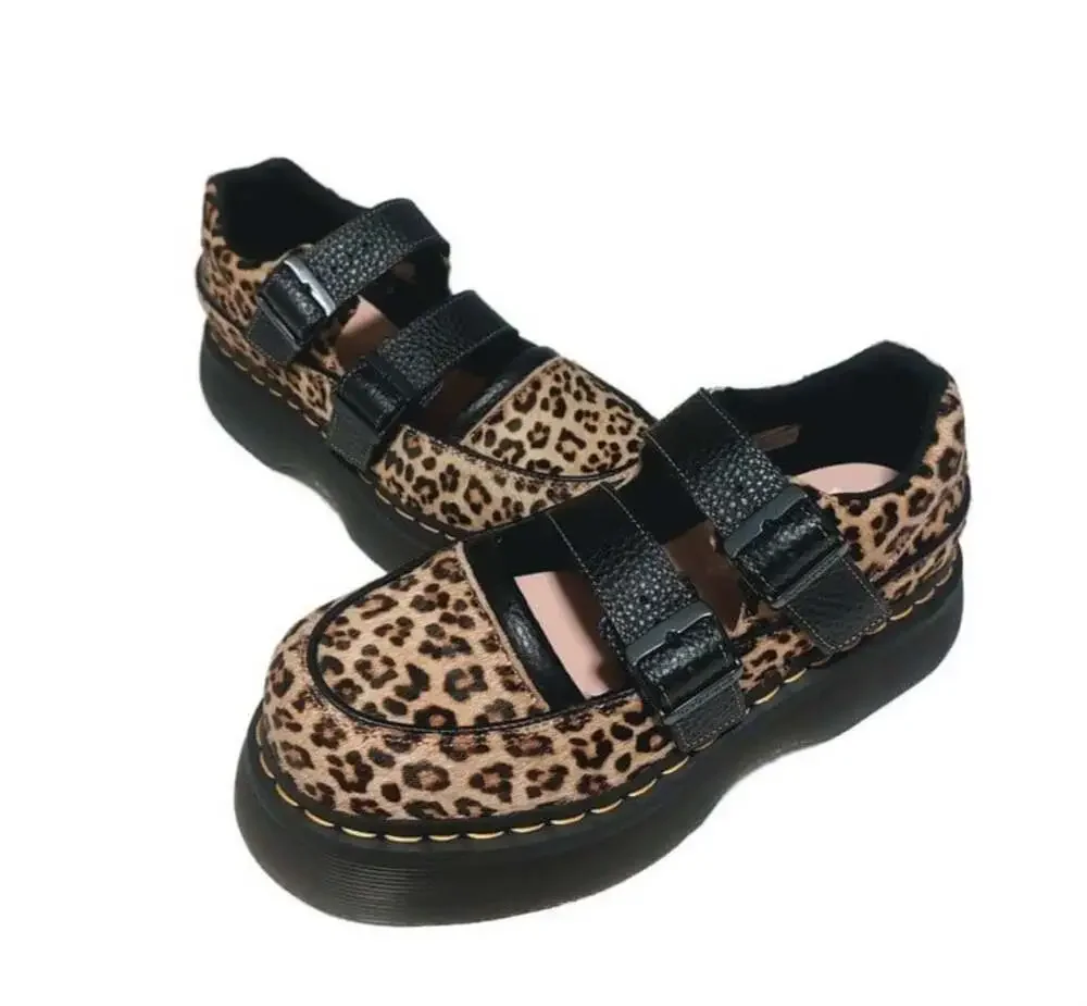 Dr Martens Buzz Leopard Print Mary Jane Platform Shoes Womens Size 6 EU 37 Docs